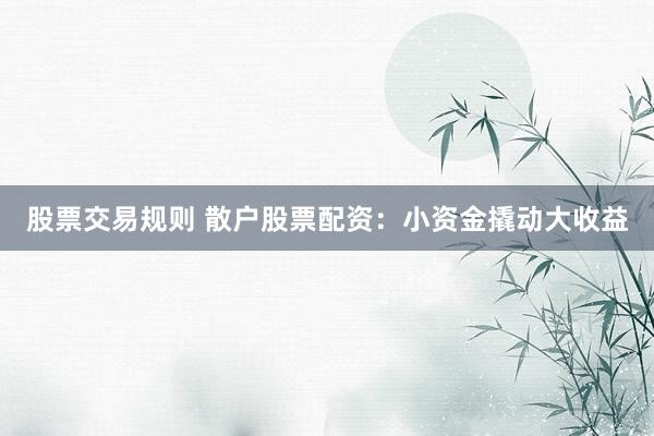 股票交易规则 散户股票配资：小资金撬动大收益